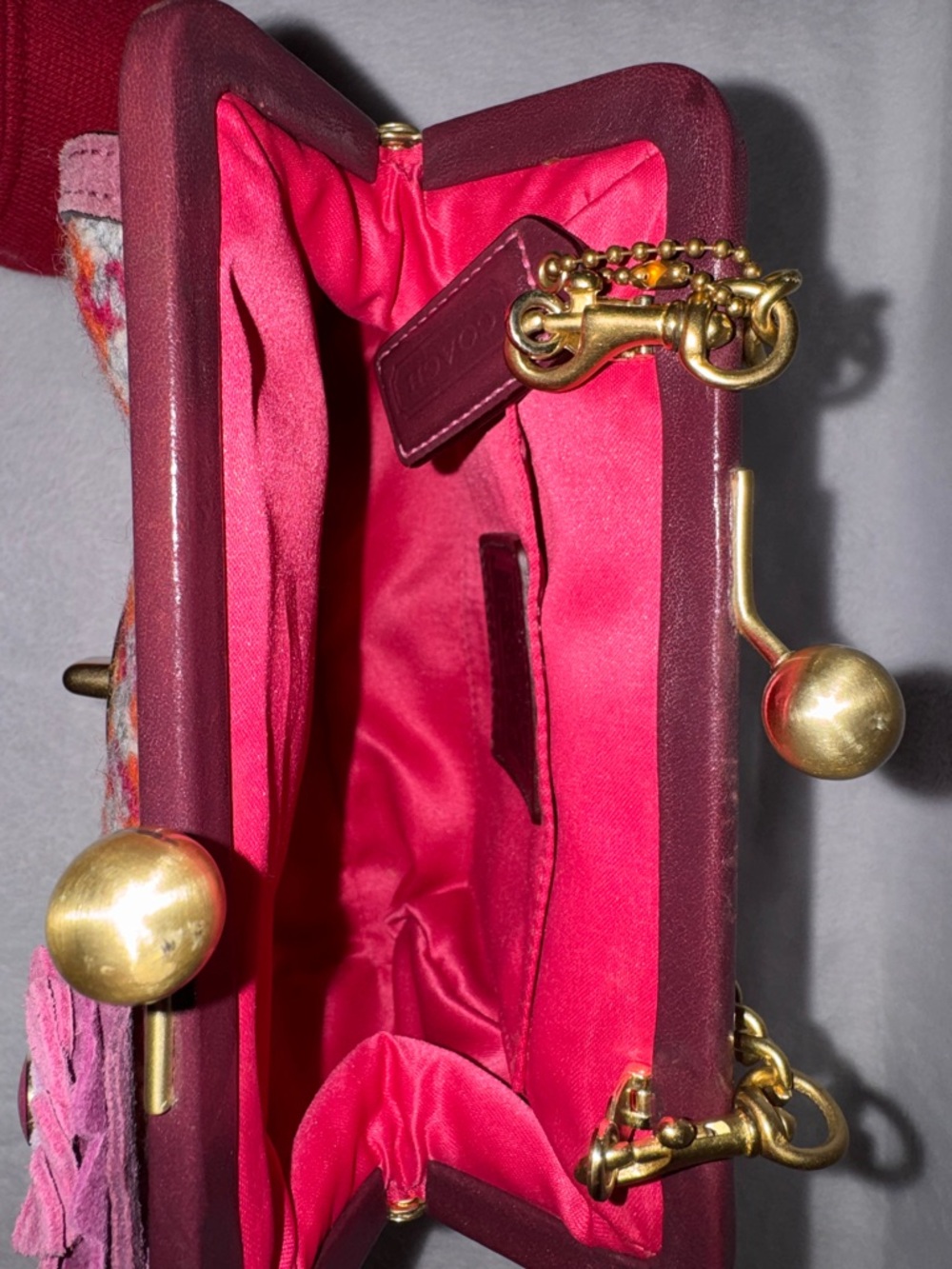 Coach Red & Pink Tweed Frame Mini Bag with Gold Turnlock - Picture 3 of 7